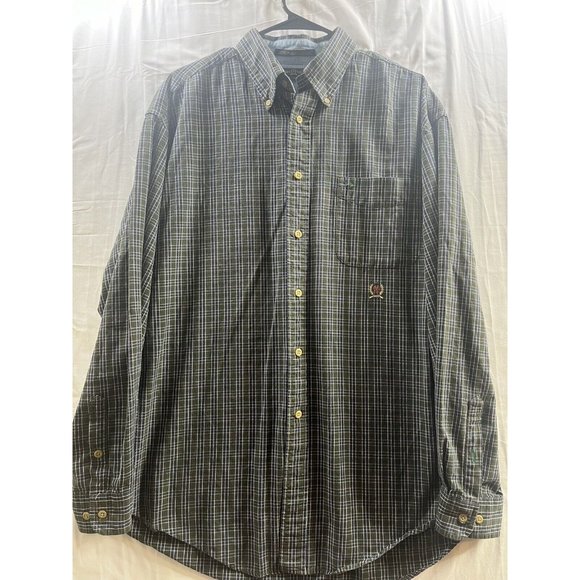 Vintage Tommy Hilfiger Multicolor Striped Shirt Crest Logo Mens Large - Picture 2 of 4